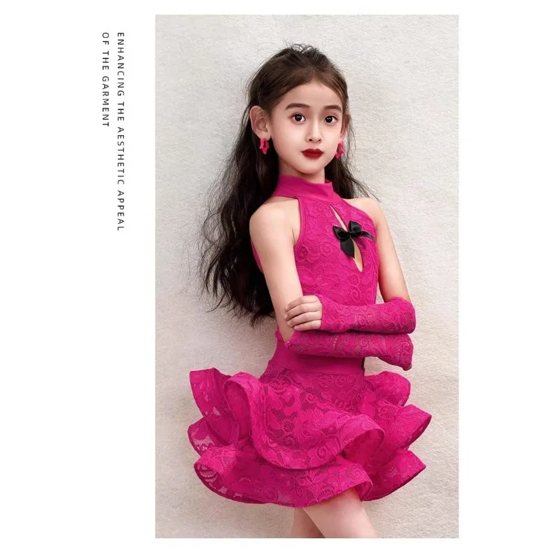 Latin Dance Outfit 2026 New Fuchsia Split Set Elegant Premium Flowy Dancing Skirt For Stage Competition Performance Occasions