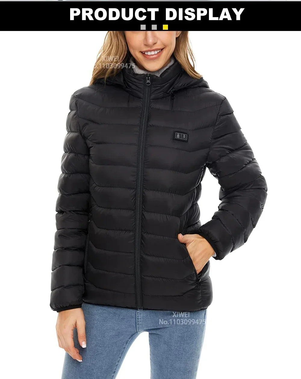 Selbstheizende Jacke, Unisex, beheizte Daunenjacke, thermische Baumwollkleidung, für Jagd, Wandern, Camping, Skifahren, Schnee, beheizter Mantel, 2-25 Heizzonen. – Detail 21