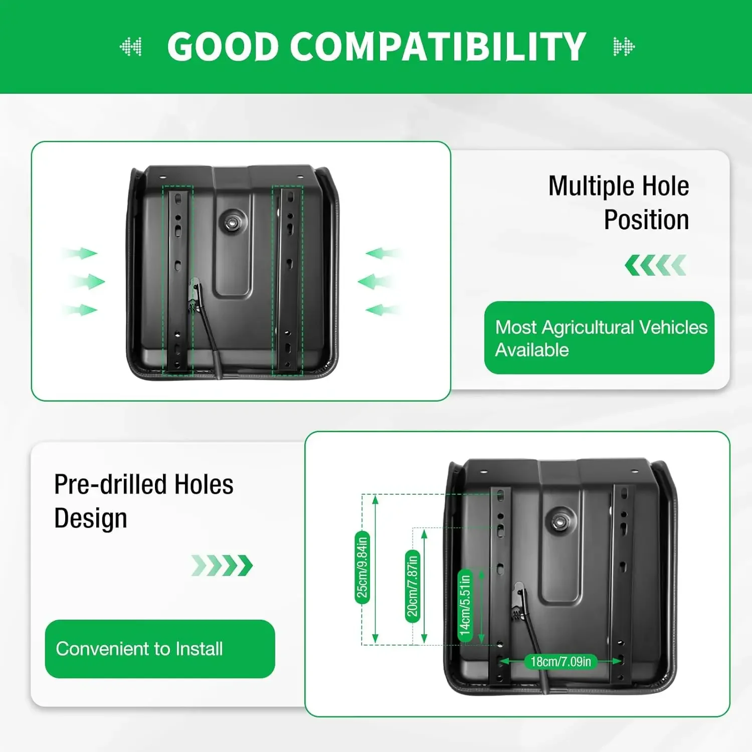 เบาะนั่งรถแทรกเตอร์ PVC สีดำอเนกประสงค์ พนักพิงสูง ปรับได้ พร้อมรางเลื่อน รับน้ำหนักได้ 220 ปอนด์ สำหรับเครื่องตัดหญ้า รถยก รถขุด