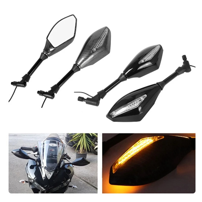 Motorcycle Modified 10Mm Universal Rearview Mirror With Turn Signal Light LED Rear View Mirror With Light Side Mirror