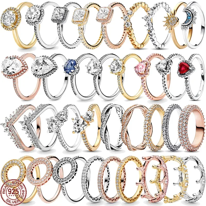 Nowy 925 Sterling Silver Classic Wiele stylów i kolorów Pierścionek Wykwintna para Panie Pierścionek Lekki Luksusowy urok Biżuteria Prezent