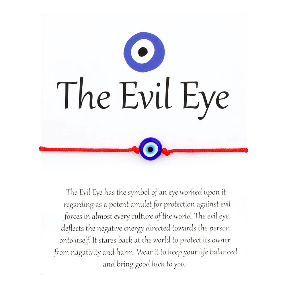Lucky Amulet Evil Blue Eyes Bracelet Simple Red String Rope Braided Friendship Bracelets for Women Adjustable Jewelry With Card