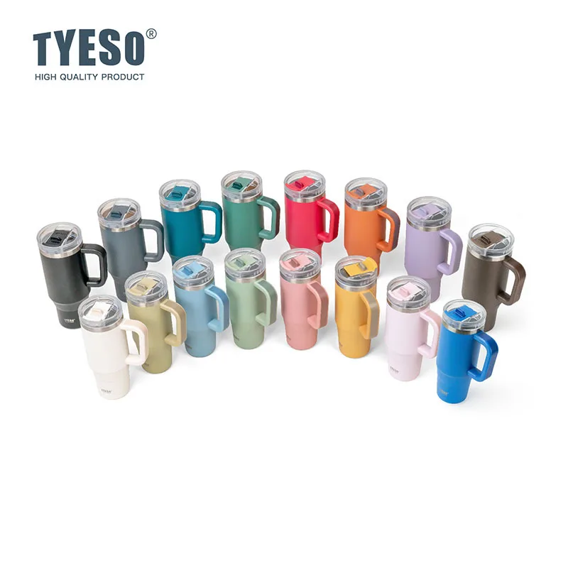 TYESO 30oz/40oz Thermoflaschen aus Edelstahl mit Griff, Strohbecher, Autobecher, Reise-Thermo-Eisvakuumisolierte Kaffeetassen