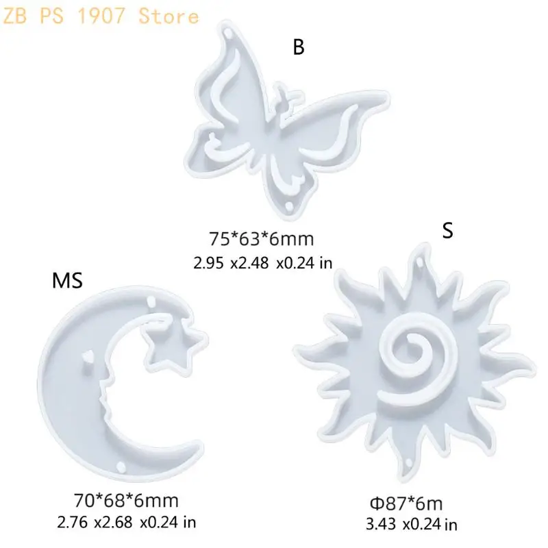 Silicone Craft Mold Charm Pendants Moulds Butterfly Moon Sun Shapes for Jewelry 55KA