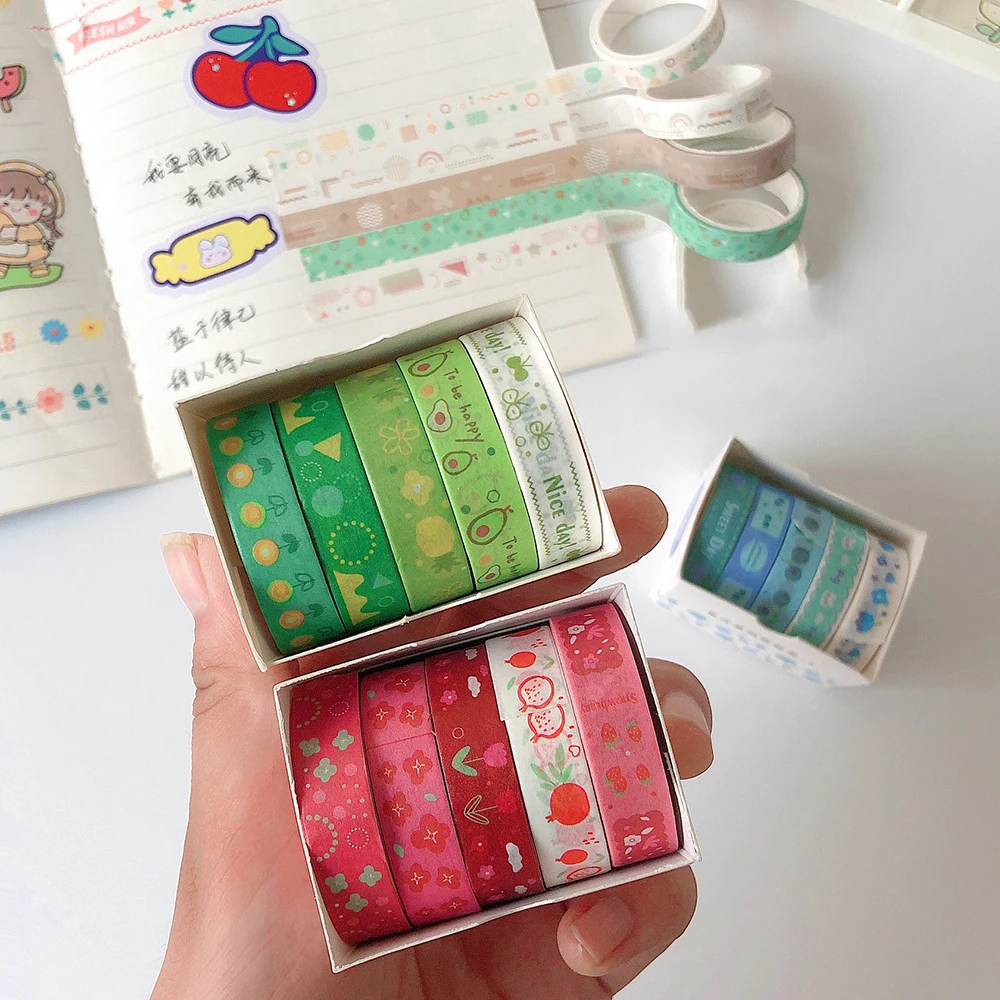 5pcs/set Kawaii Washi Tapes DIY Diary Journal Planner Hand Account Stickers Cute Masking Tapes Korean Stationery Office Supplies