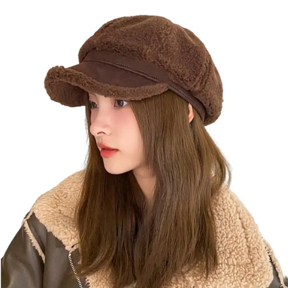 

New Lamb Hair Octagonal Hat for Women's Korean Fashion Duck Tongue Hat with Plush Bud Hat, Fashionable British Retro Artist Hat