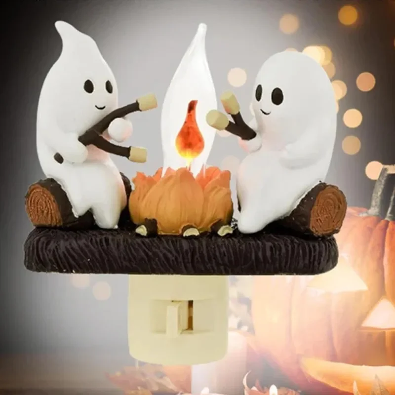 

Ghost Campfire Flickering Night Light EU/US/UK Plug in 2024 New Funny Cute Chost Lamp for Kids Room Halloween Party Decorations