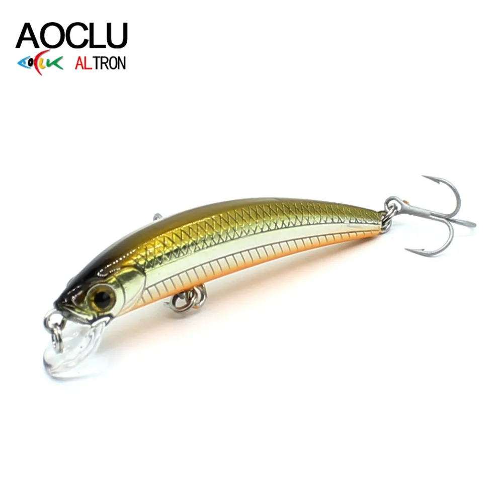 AOCLU-Slim Minnow Sinking Hard Bait, Wobbler Jerk with Sharp VMC Hook for Beach, Inshore Stream, Bass Trout Fishing, 50mm, 2.6g