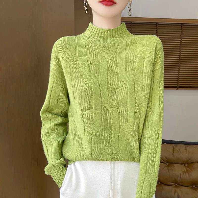 New Fashion Autumn And Winter Merino Wool Pullover Sweater Solid Color Long Sleeve Basic Thermal Top 100% Pure Wool SweaterWQ701