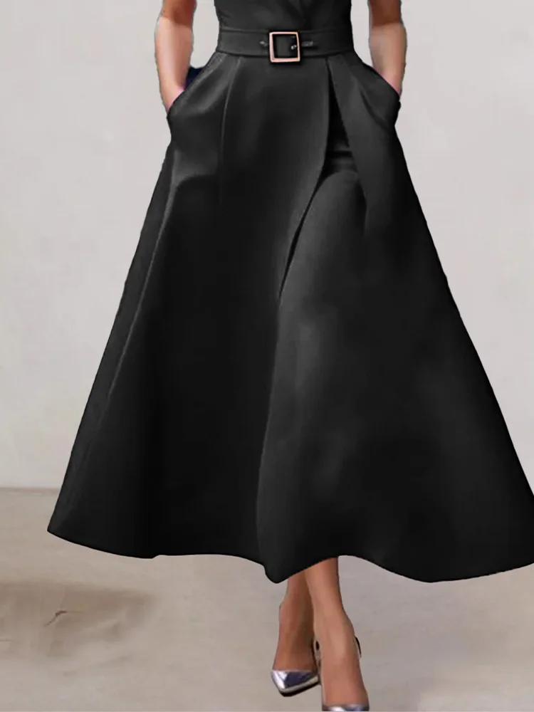 فستان نسائي أنيق مكتب سيدة مزاجه كم قصير ألف خط فستان طويل أنثى ميدي حفلة فيستدوس رداء مع حزام 2025 #4