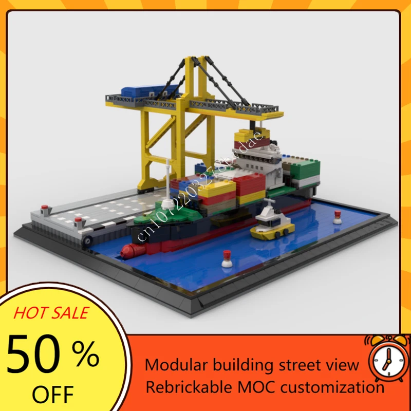 1713PCS Microscale cargo port Modular MOC Creative street view Model Building Blocks Architecture DIY Education Model Toys Gifts