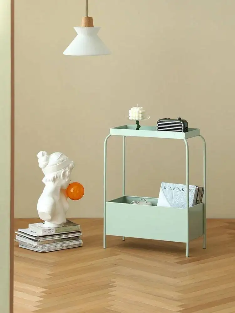

Living Room Sofa Side Storage Rack Floor-standing Double-layer Storage Rack Bedroom Study Iron Storage Rack Information Racks