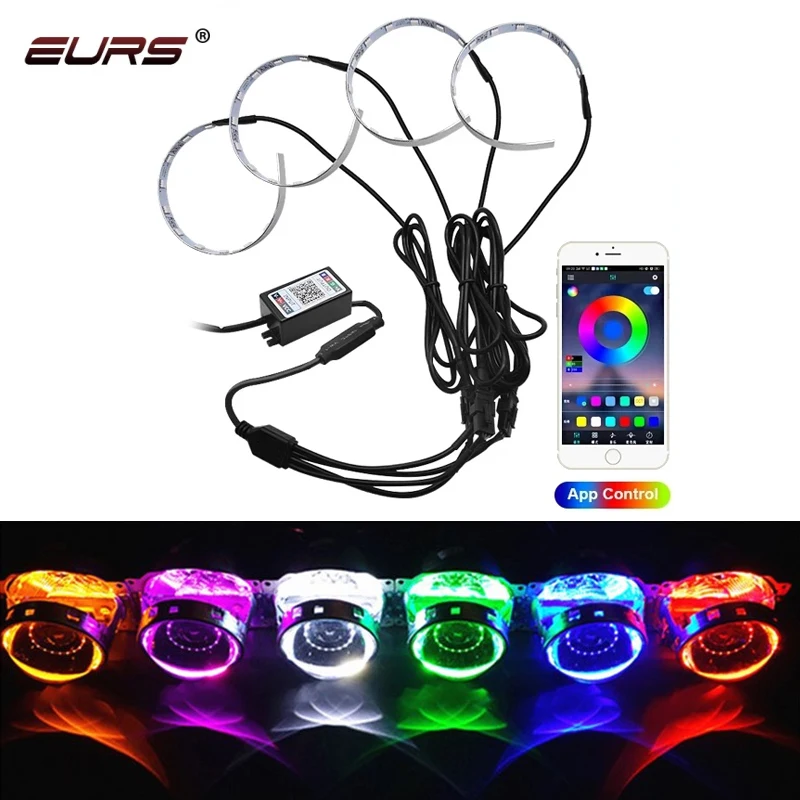 

LED RGB APP Bluetooth Devil Demon Eyes 360 Degree Car Motorcycle 2.5 3.0 Inch Projector Lenscar Angel Eye DRL Car Accessories