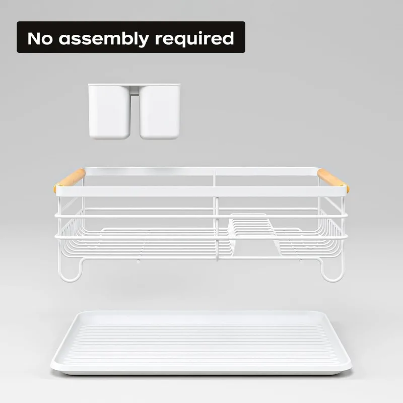 Dish Racks for Kitchen Counter: Wooden Handles, Thickened Metal, No Assembly. Small Dish Drying Rack: Ideal for Small