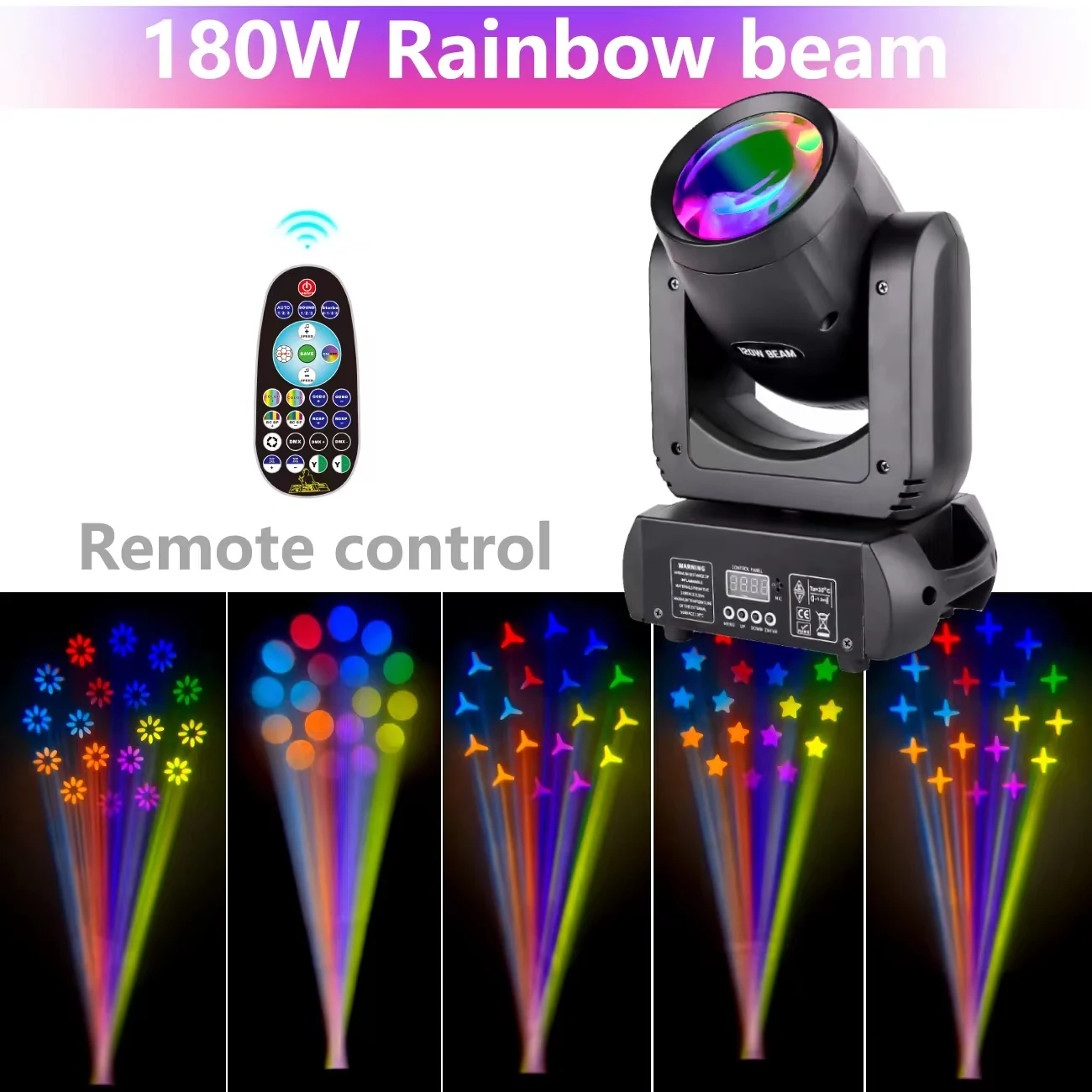 180W Moving Head Stage DJ Lights with Control Rotate Stage Rainbow Light Beam Pattern Moving Head Light for Wedding Party KTV