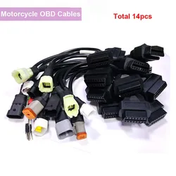 14pcs OBD2 Cable for Kawasaki KTM Suzuki Harley 6Pin for Yamaha Honda DUCATI 4Pin for Kymco CFMOTO 3pin Motorcycle OBD Adapter