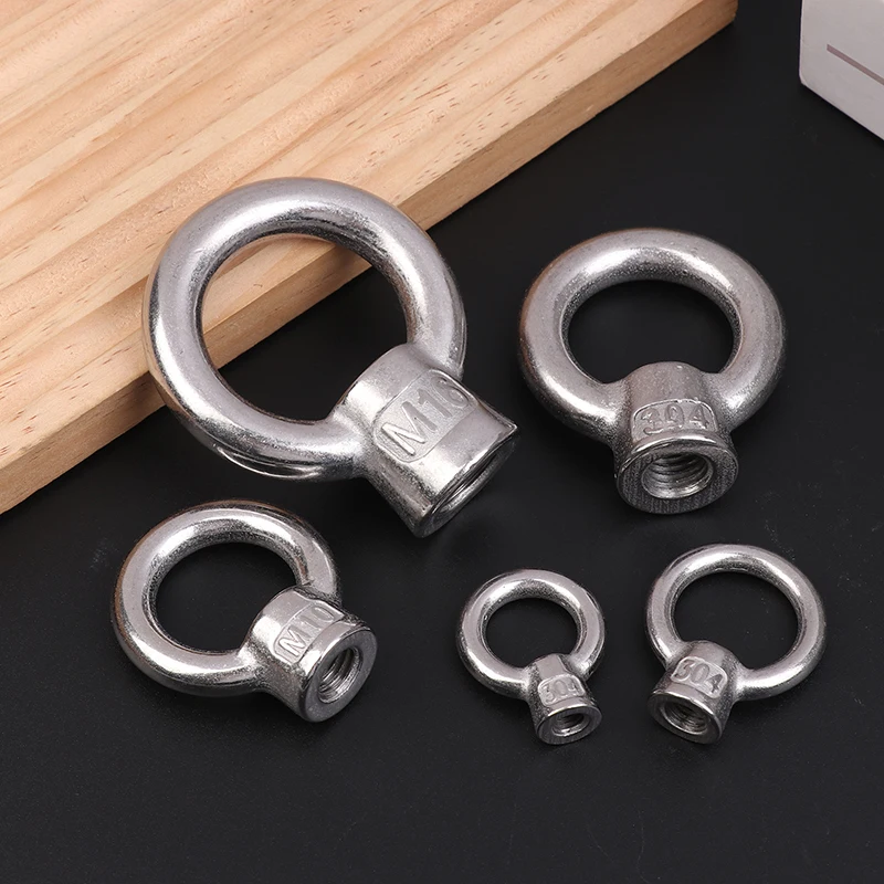 304 Stainless-Steel Marine-Grade Eye Nuts - High-Strength Anti-Corrosion Jpn Lifting Rings M6/M8/M10/M12/M16 Industrial Rigging
