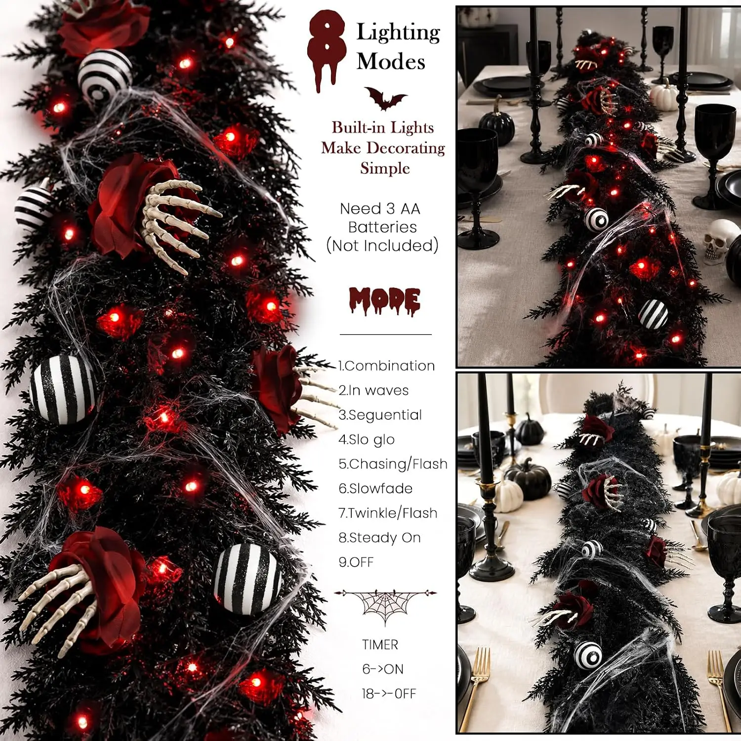 Garland Black Ornaments Halloween Lights Prelit Decoration