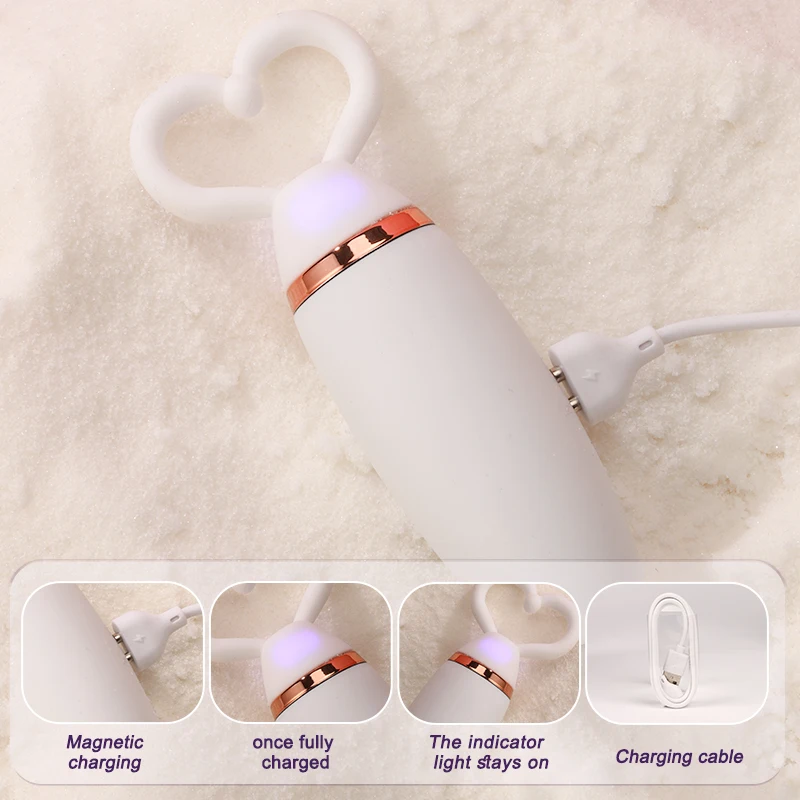 مدلك عالي التردد على شكل قلب، 8 ترددات، شحن مغناطيسي، لعبة الحلمة، لعبة الاستمناء للإناث البالغات