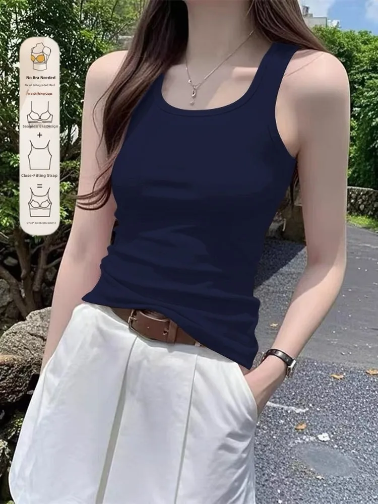 Pure Cotton Sports Tank Top Women's New Style Large Size Slim Fit Outdoor Indoor Wear Sleeveless Strap Chest Pad Vest