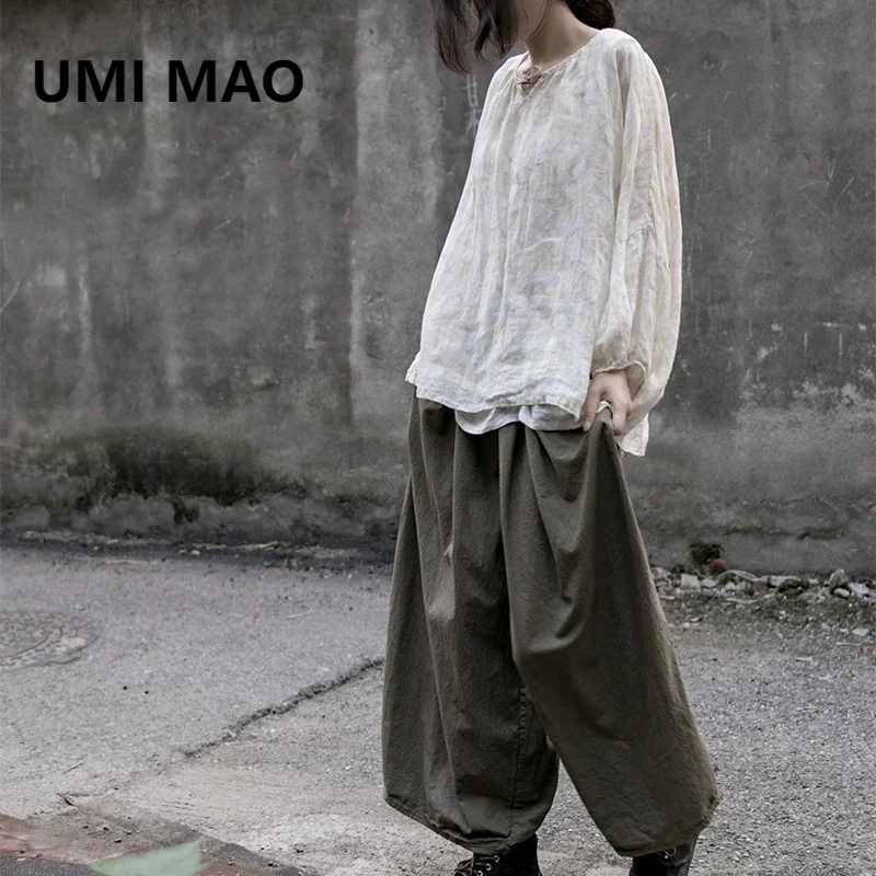 

UMI MAO Loose Large Feet Casual Trousers For Women Spring Autumn High Density Cotton Neutral Straight Wide Slim Wide Leg Pants