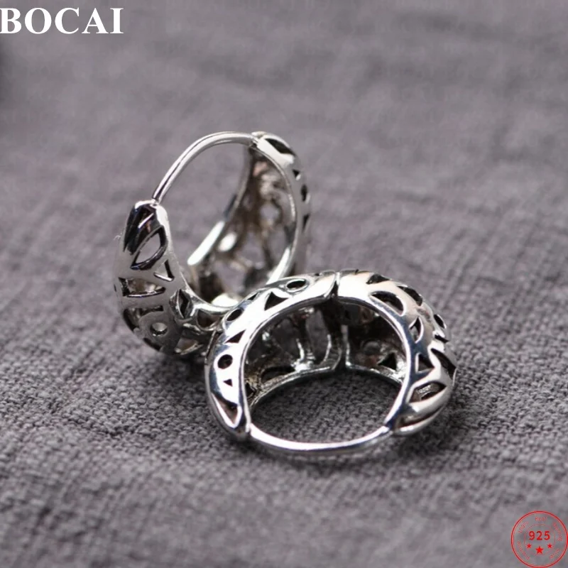 BOCAI S925 Sterling Silver Charms Clips Earrings for Women Hollow Eternal Rattan Ear Clips Ethnic Style Jewelry Free Shipping