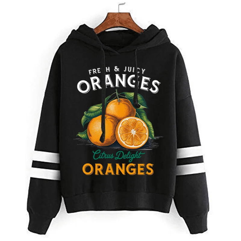 Autumn Winter Hooded Hoodies Fresh and Juicy Oranges Print Harajuku Loose Hoodies Womens Fleece Pullover Female Sweatshirt Tops