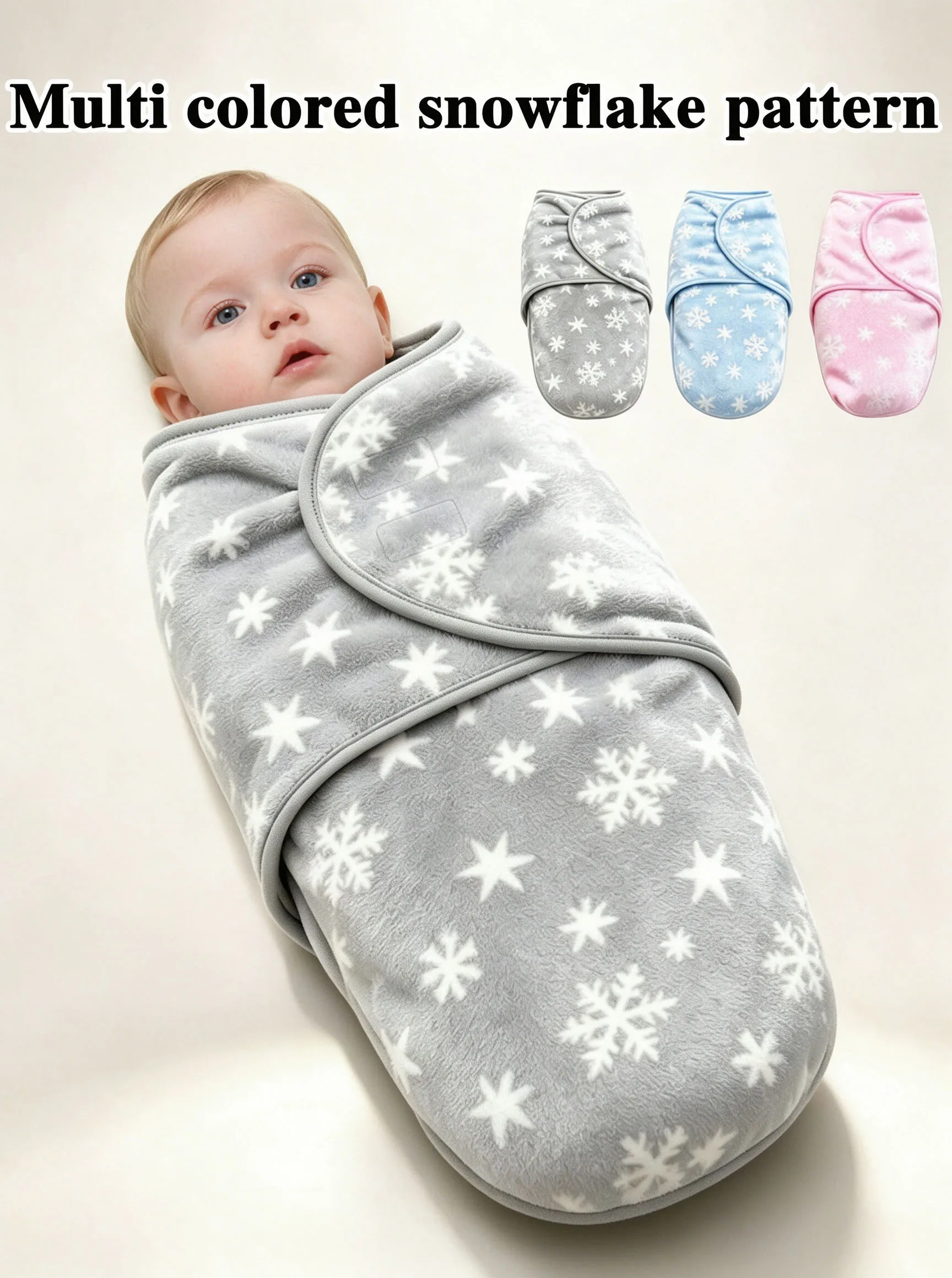 Baby Flannel Swaddle Blanket, Soft Plush Snowflake Baby Swaddle Blanket, Warm Fleece Baby Sleeping Bag with Snowflake Print Pattern, Skin-Friendly - Gentle - Comfortable, Ideal Gift for Your Baby!