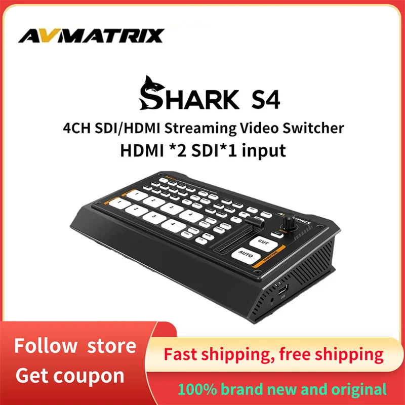 

Avmatrix SHARK S4 4CH SDI HDMI Inputs Multi-Format Streaming Video Switcher With Audio Mixer