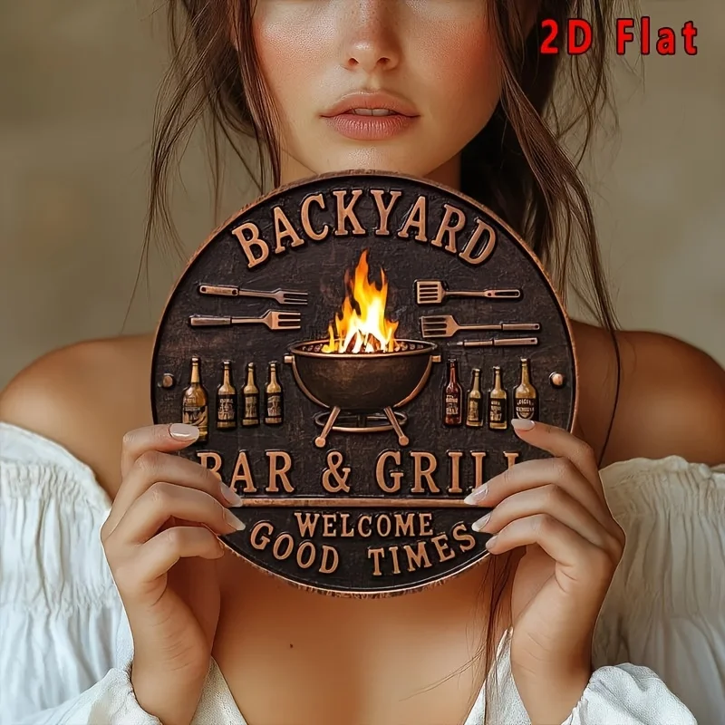 شعارات الشواء والبار الرجعية - جداريات خشبية ريفية مع أدوات شواء وزجاجات البيرة وتصاميم اللهب والديكورات الخارجية المتينة