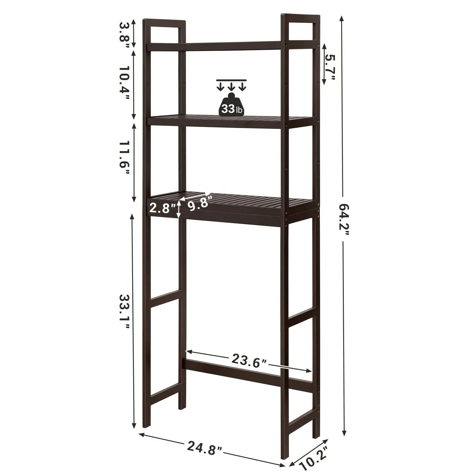 Bamboo Wood Over The Toilet Storage 3-Tier Over Toilet Bathroom Organizer with Adjustable Shelf Fit