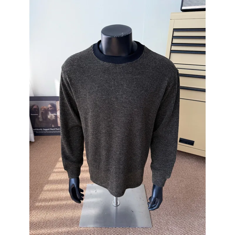 Autumn Knitted T-shirt Men Fashion Casual Long Sleeve T-shirt Men Streetwear Korean Loose Round Neck T Shirt Mens Top M-3XL