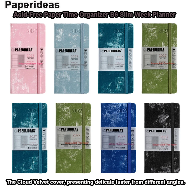 Paperideas 2027 Weekly Monthly Planner 48K B6 Slim Portable Notebook with Acid Free Paper 95.6g Quick-Dry No Bleed for Writing