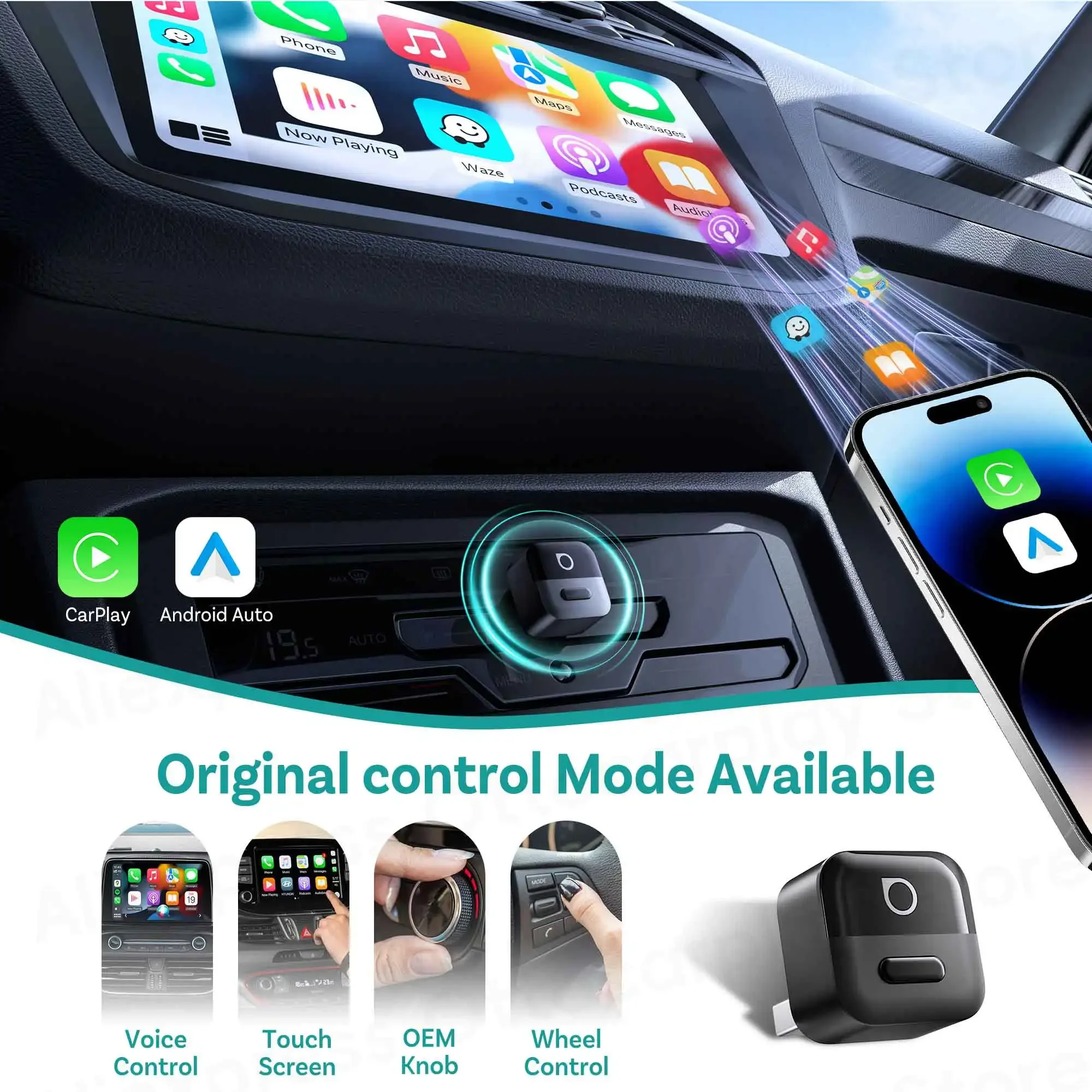OTTOCAST Mini Pico 2026 Wireless CarPlay Android Auto Adapter for iPhone & Android Phone Car Accessories for VW Toyota Ford Benz - view 5