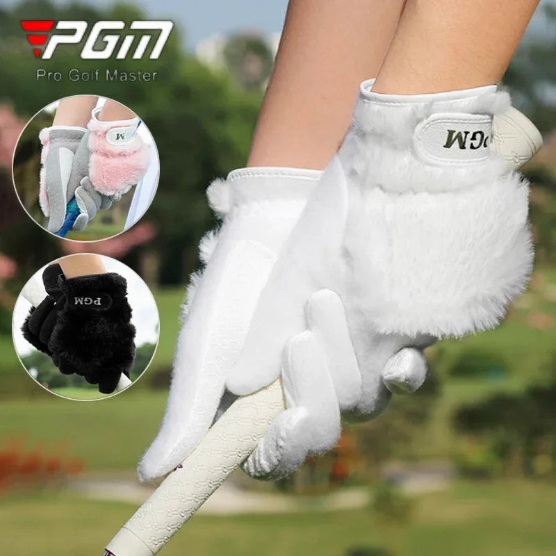 PGM 1 Pair Women Plush Keep Warm Golf Gloves Ladies Coldproof Left Right Hand Mittens Women Anti-Slip Granules Sport Gloves