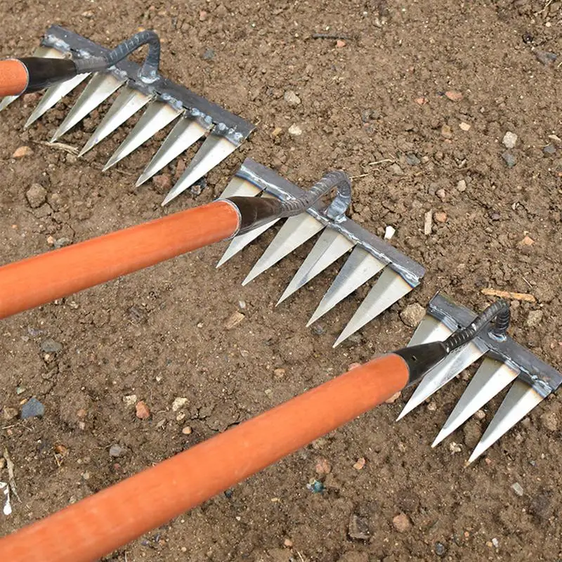 Rastrillo manual de acero al carbono para jardín, herramientas de deshierbe, raíz de grava, 4/5/6/7 dientes Hierba herramientas de jardinería