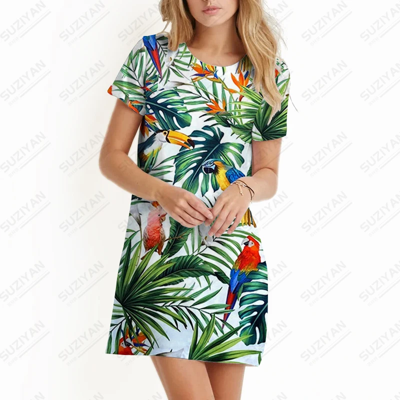 Summer new ladies dresses tropical rain forest leaves 3D printed ladydress vacation style ladies dress fashion casual lady dress