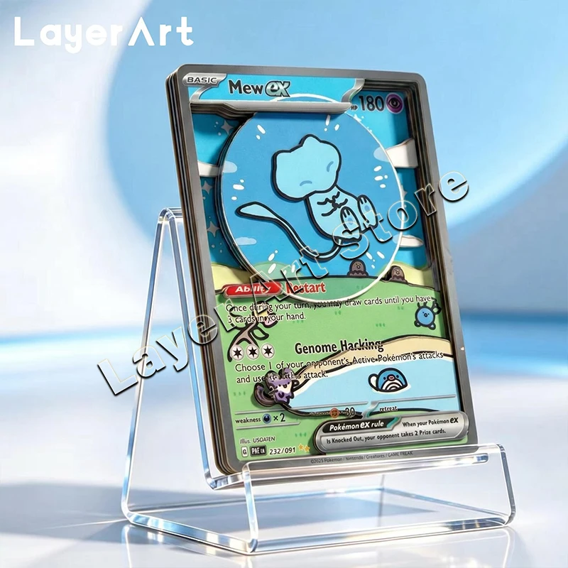 carte-pokemon-mew-ex-232-091-en-papier-3d-stereoscopique-replique-stereo-carte-de-collection-jouets-faits-main-diy
