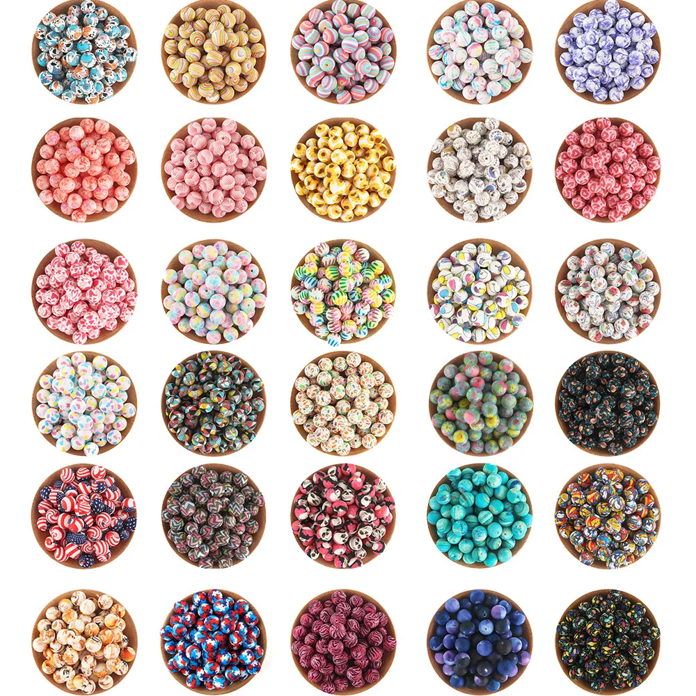Silikon-bedruckte Perlen, 5 Stück, 15 mm, runde Blumenperlen, DIY-Schlüsselanhänger, Halskette, Armband, Zubehör für die Schmuckherstellung