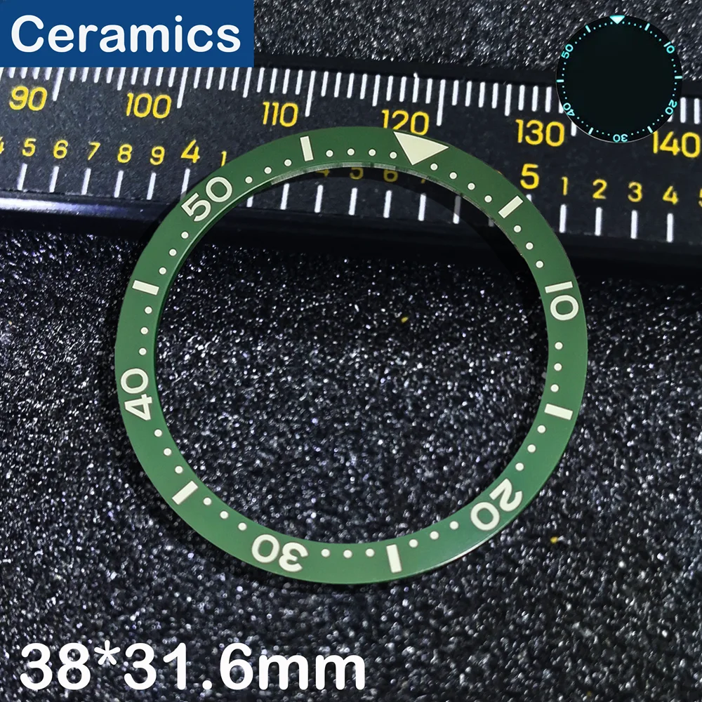New 38mm*31.6mm Flat Ceramic Black/Blue/Green Bezel Insert Fit watch insert ring Luminous bezel Men's Watch Accessories