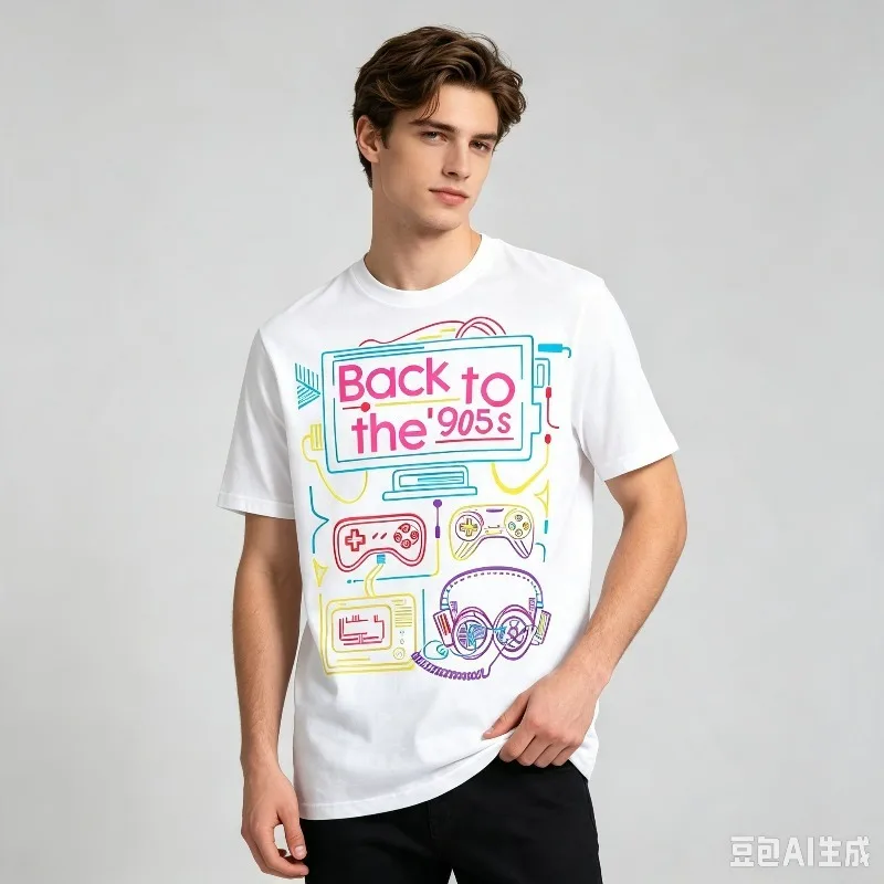 Back to the 90s Retro Game Graphic T-Shirt 100% Cotton Men Short Sleeve Tee Neon Arcade Casual Streetwear Top vintage graphic