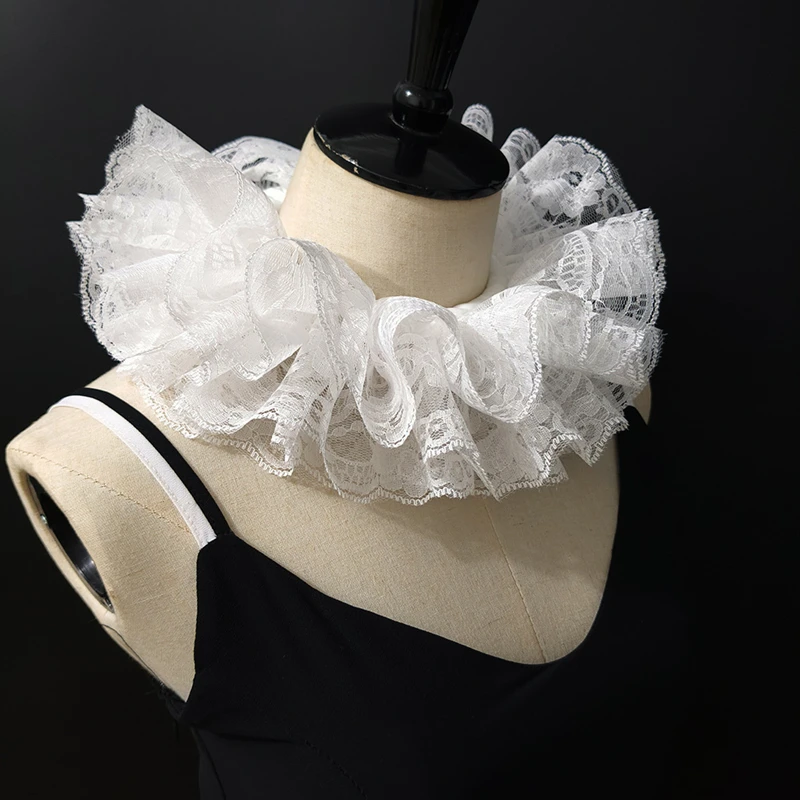 Elegant Ruffled Lace Fake Collar Layered Clown Neck Collar Tie Cosplay Costumes Accessories Sweet Detachable Collar Shawl Wrap