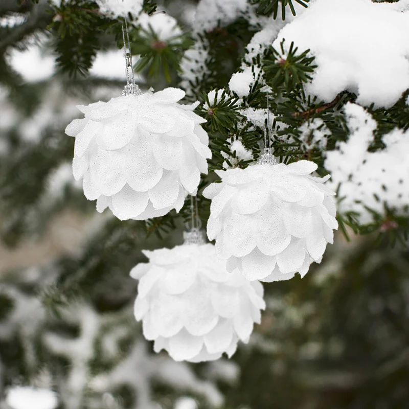 

1box Christmas Tree Balls 8cm Big White Christmas Flower Balls Pendants Xmas Hanging Decoration For Home New Year Navidad Gifts