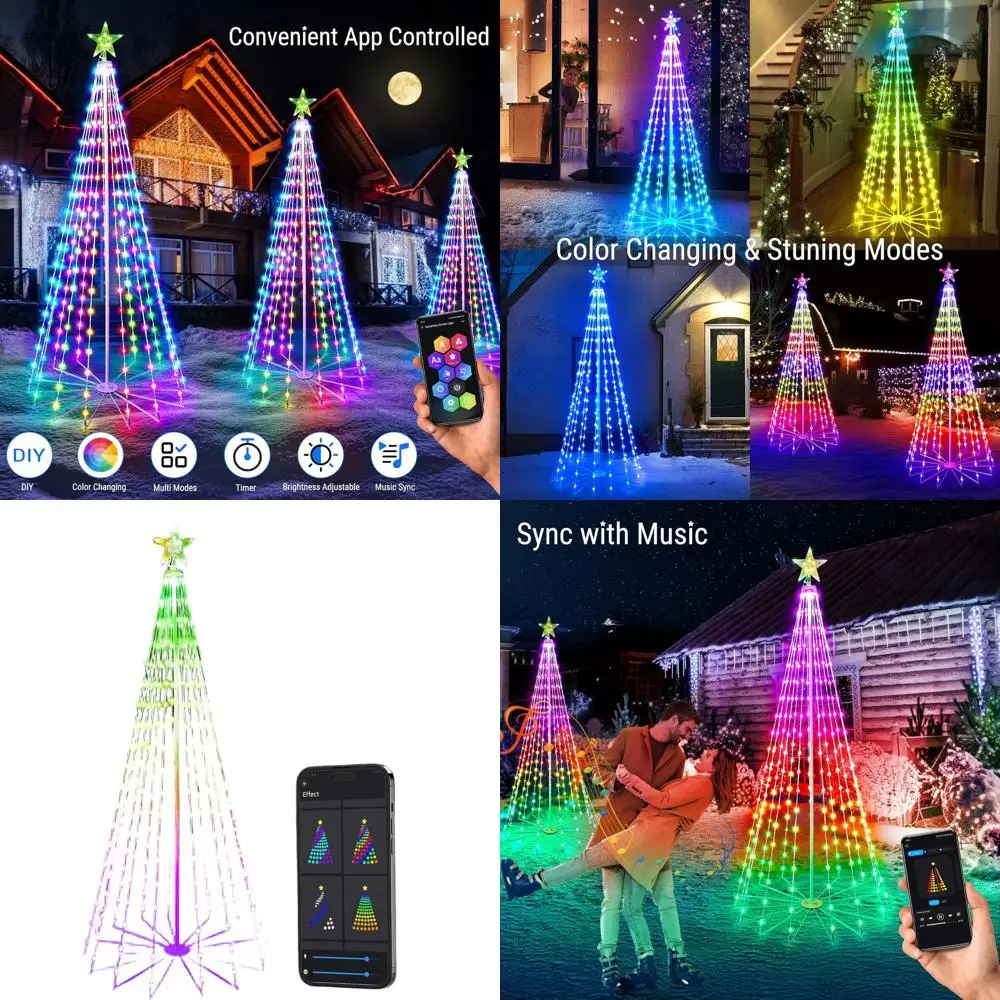 

Рождественская рождественская елка Smart RGB высотой 8,5 футов с 370 светодиодами, управляемая через приложение, меняющая цвет, водонепроницаемость для улицы, синхронизация музыки