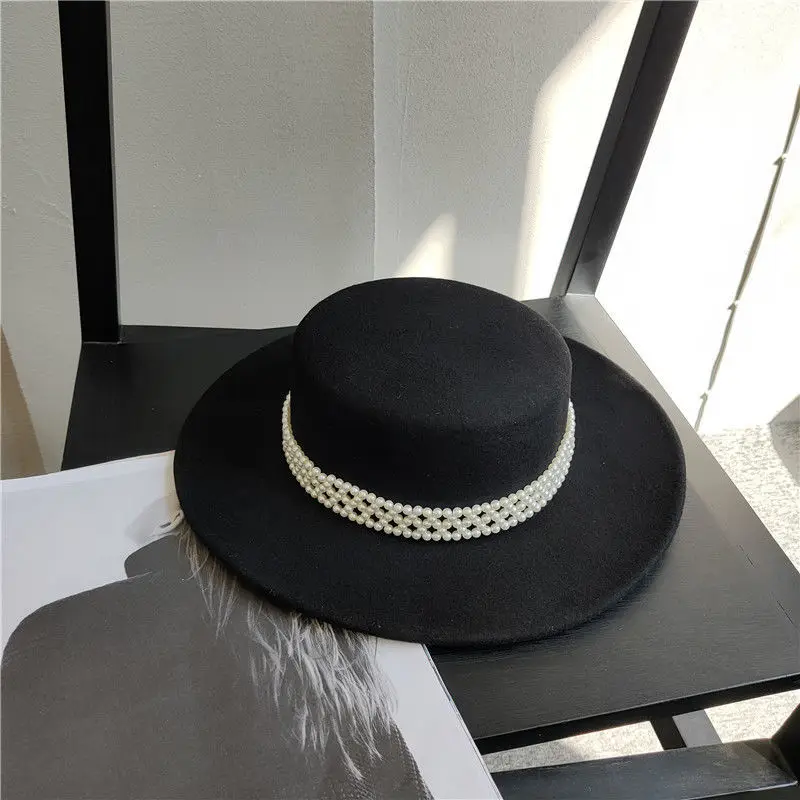 Fashion Fedora Hat Pearl Accessorie Felt Cap Women's Jazz Hat Brim 8cm Church Cap Ladies Hat Men's Pearl Шляпа Женская