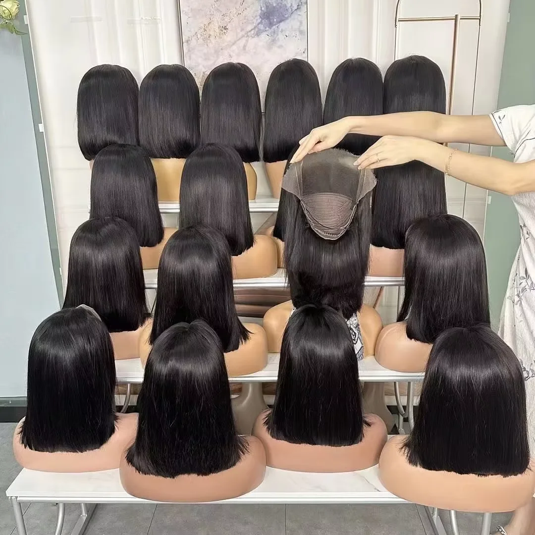 13x4 kurze Bob gerade 4x4 transparente Lace-Front-Perücke 200 % Dichte 100 % Echthaar vorgezupfte Perücken für schwarze Frauen 12 16 Zoll – Detail 8