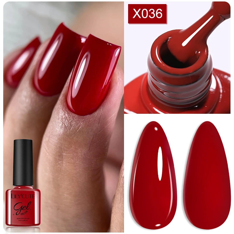 LILYCUTE 7ml Red Brown Color Gel Nail Polish Semi Permanent UV Gel Soak Off UV LED Gel Varnishes Base Top Coat Nail Art Manicure