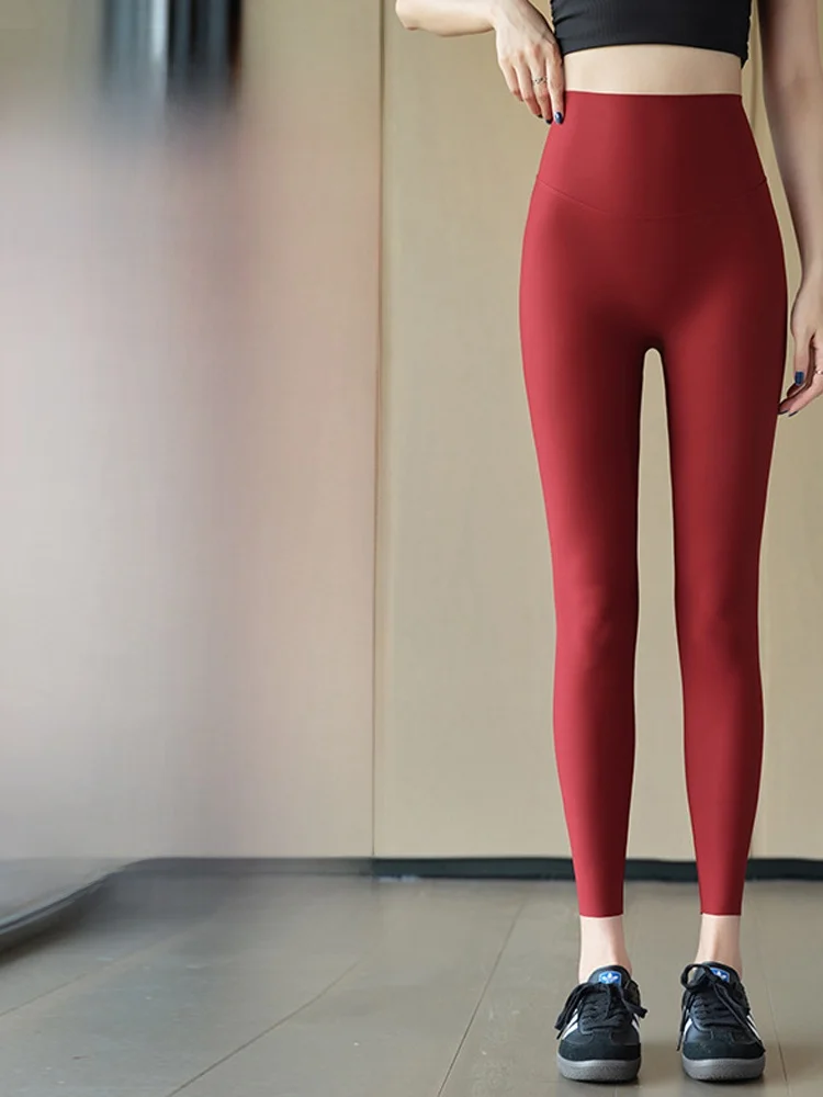 Nowe spodnie damskie Fitn arkskin na rok 2025, cienkie, z jedwabiu lodowego, z wysokim stanem, modelujące brzuch, warstwa bazowa do jogi, letnie spodnie.