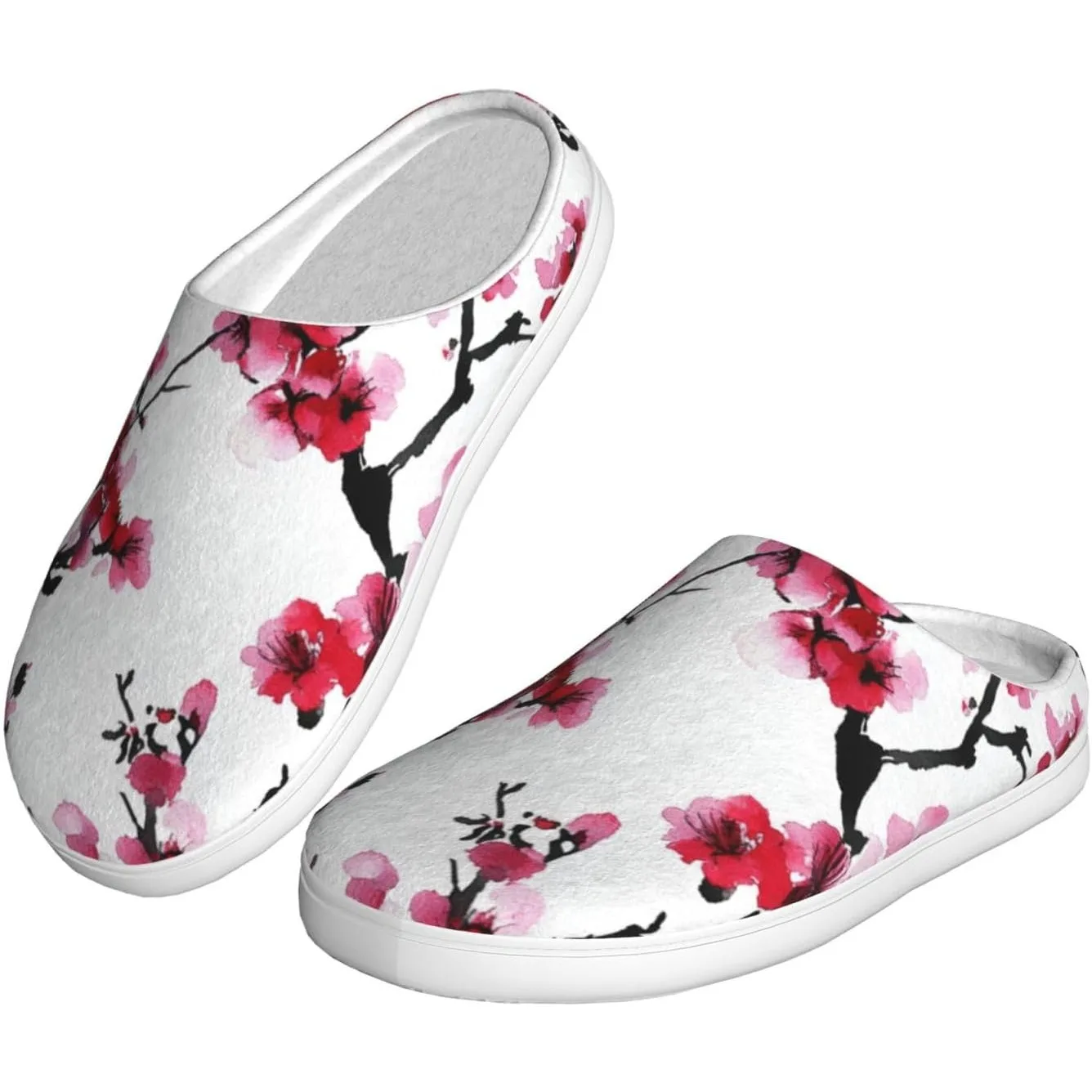 

Cherry Blossoms Women’s Cozy Slippers Soft Cotton Indoor & Outdoor House Slippers With Anti-Slip Sole