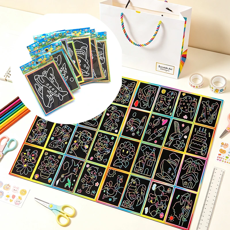 10-20Sheet Mini Scratch Off Card Assorted Pattern Colorful Art Paper Perfect for Party Favors Handmade Decor Office Supplies ZYF